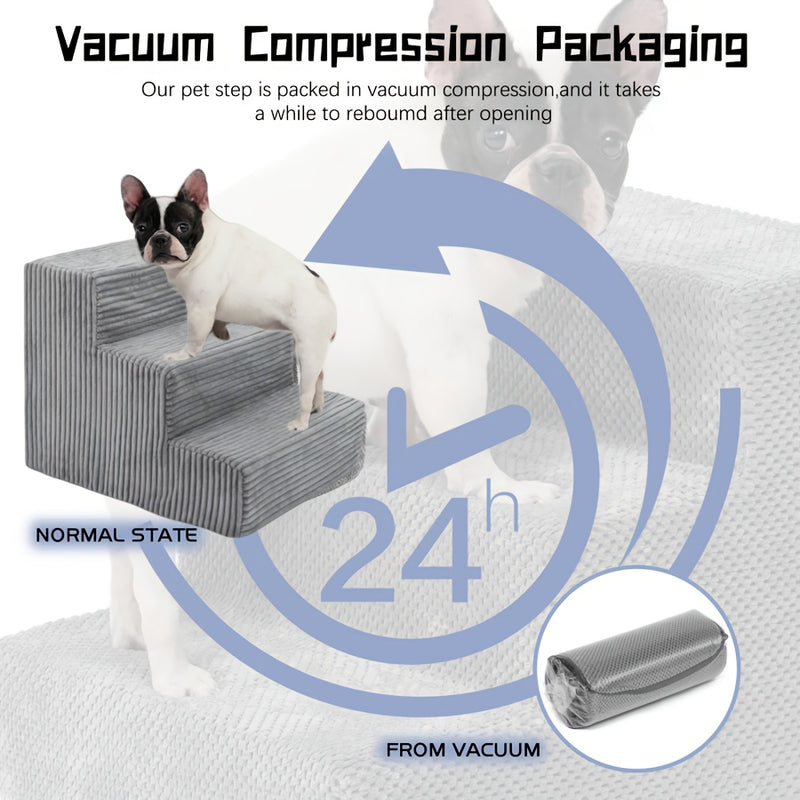 Escada Pet em Veludo Cotelê com Listras – Para Cães e Gatos de Pequeno Porte | Design em Ângulo Reto, Superfície Antiderrapante e Estável | Ideal para Camas Altas e Sofás