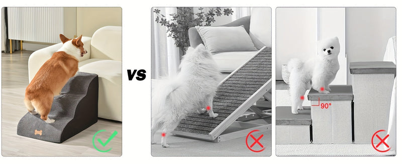Escada Pet com 3 Degraus – Rampa para Cães de Pequeno Porte e Gatos | Superfície Antiderrapante e Capa Removível e Lavável | Ideal para Sofás e Camas