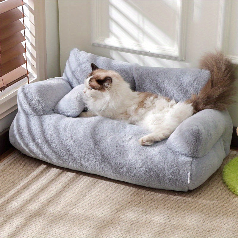 Sofá Confortável Cinza para Pets, Ideal para Gatos e Cães Pequenos - Cama Desmontável, Sofá para Todas as Estações com Capa de Poliéster Macio e Enchimento de Fibra de Polipropileno, 55x38x20cm, Ideal para Relaxamento em Casa, Sofá para Cães.