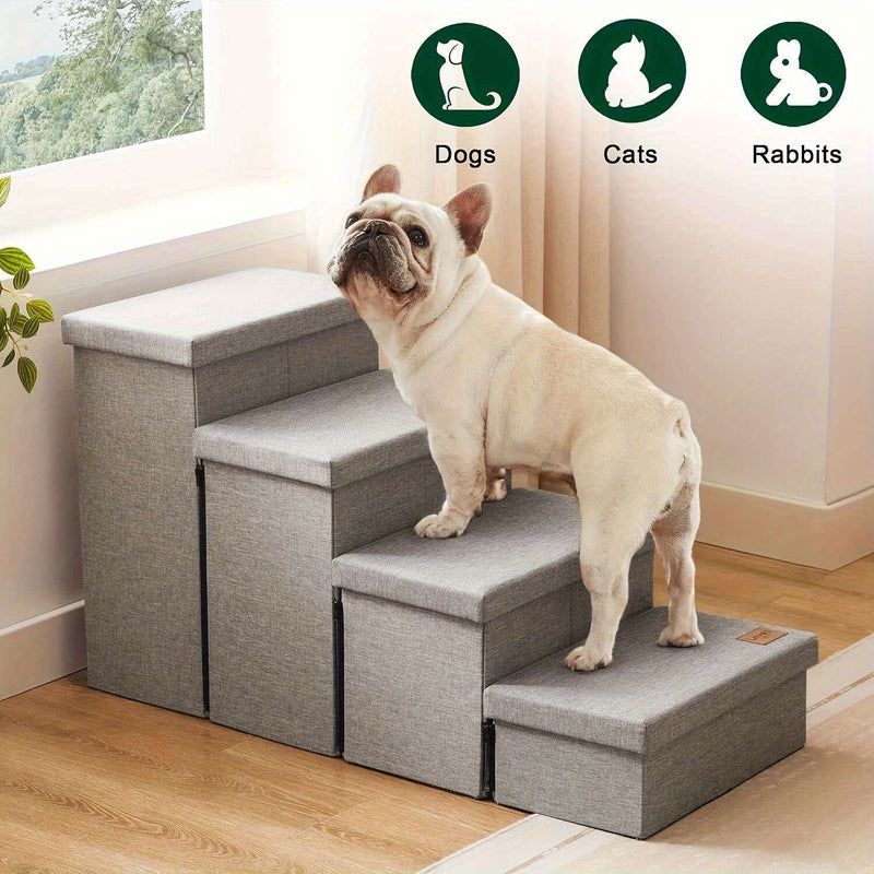 Escada Pet com 4 Níveis | Modular, Antiderrapante, com Espaço de Armazenamento | Casinha e Escada para Pets