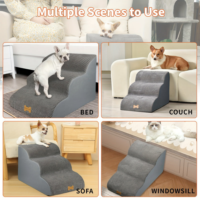 Escada Pet com 3 Degraus – Rampa para Cães de Pequeno Porte e Gatos | Superfície Antiderrapante e Capa Removível e Lavável | Ideal para Sofás e Camas