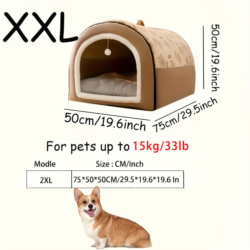 Casinha para Cães e Caverna para Gatos | Cama 2 em 1 Destacável com Pingente em Forma de Bola | Cama de Fleece para Gatos, Casinha para Cães, com Alça