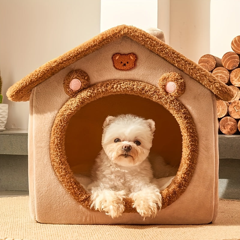 Cama Caverninha Confortável para Gatos – Lavável e Destacável, Casa Macia para Pets em Poliéster, para Aquecimento no Inverno.