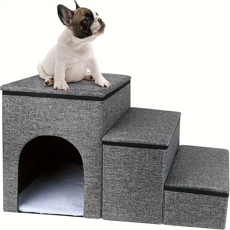 Escada Pet Dobrável com Caixa Organizadora | Degraus com Altura Ajustável | Superfície Antiderrapante | Rampa e Escada para Cães de Pequeno Porte | Ideal para Sofás e Camas