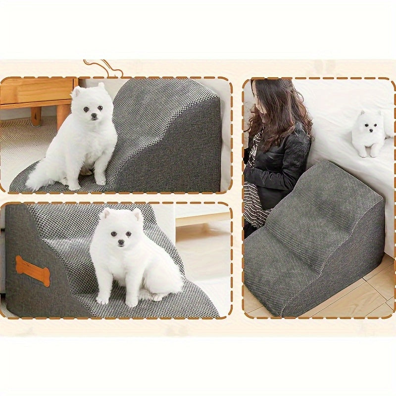Escada Rampa para Pets Pequenos com Base Antiderrapante – Degraus Espessos de Espuma para Pets Idosos e Feridos, Subida Segura para Sofá/Cama, Degraus para Cães Pequenos, Design de Topo Arqueado