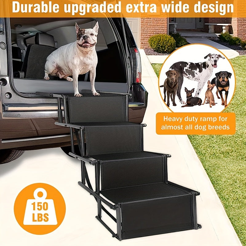 Rampa Dobrável para Carro com 4 Degraus – Escada Pet Portátil | Estrutura em Alumínio, Leve e Resistente | Antiderrapante