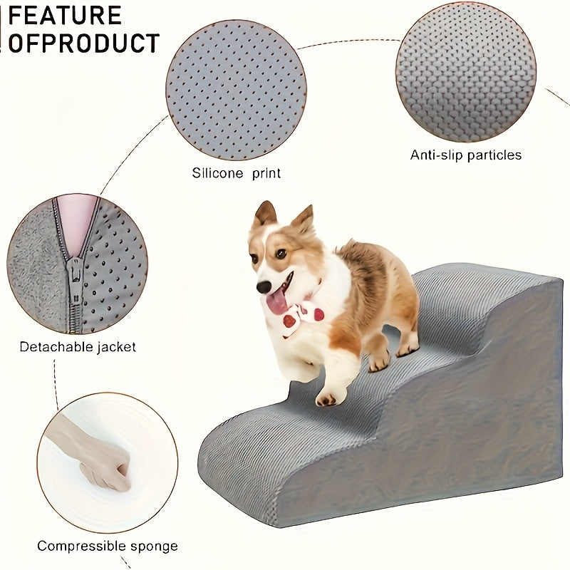 Escada Pet Curvada – Ideal para Camas e Sofás Altos | Várias Alturas Disponíveis | Degraus em Espuma Antiderrapante e Lavável | Para Cães de Pequeno Porte e Gatos