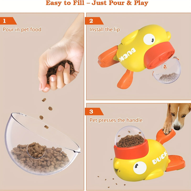 Brinquedo Interativo Dispensador de Petiscos para Cães com Botão – Comedouro Lento e Quebra-Cabeça, Design em Forma de Pato, Estimula Alimentação Saudável e Desenvolvimento Mental, Plástico Resistente.