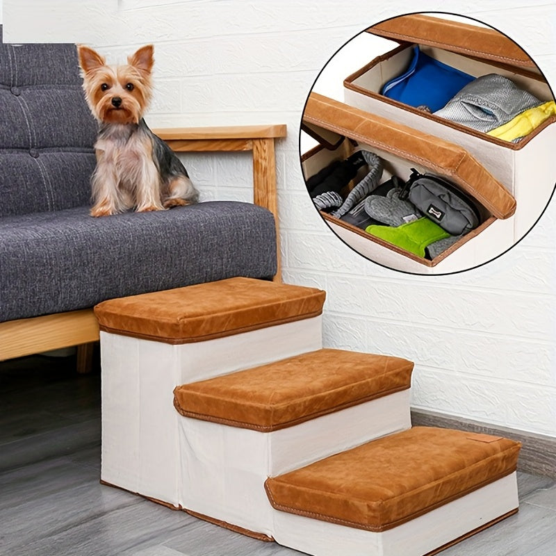 Escada Pet Dobrável com Armazenamento – Para Cães de Pequeno Porte | Degraus para Subir em Camas, Sofás e Poltronas Altas | Leve, Prática e Funcional