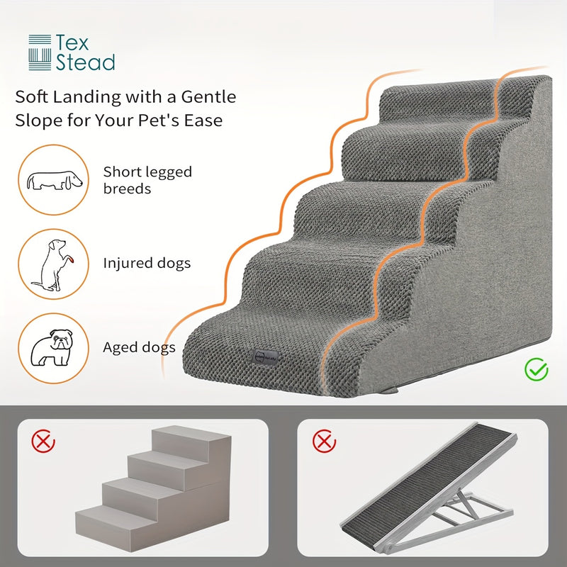 Escada Pet com 3 ou 4 Degraus – Para Cães de Pequeno Porte | Rampa com Superfície Antiderrapante, Capa Removível e Lavável | Ideal para Cães Idosos, Machucados ou com Dores nas Articulações