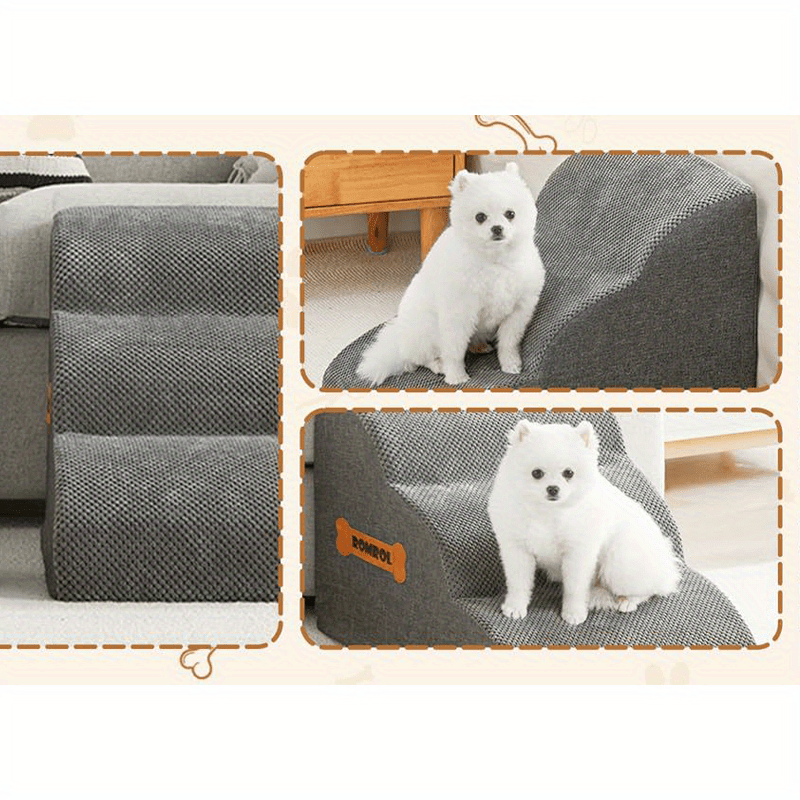 Escada Rampa para Pets Pequenos com Base Antiderrapante – Degraus Espessos de Espuma para Pets Idosos e Feridos, Subida Segura para Sofá/Cama, Degraus para Cães Pequenos, Design de Topo Arqueado