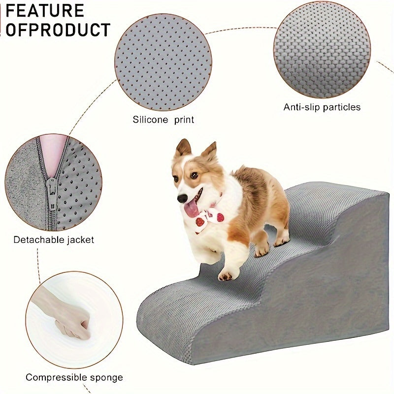Escada Pet Extra Larga com 3 Degraus – Espuma de Alta Densidade e Base Antiderrapante | Ideal para Cães de Pequeno Porte, Idosos ou em Recuperação | Acesso Fácil a Camas e Sofás Altos