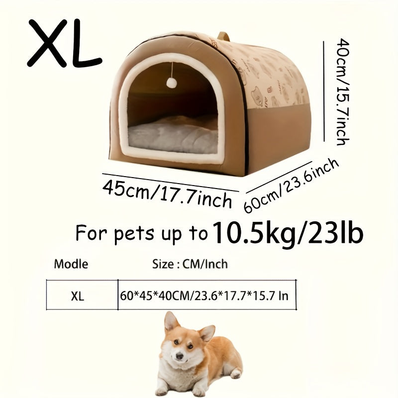Casinha para Cães e Caverna para Gatos | Cama 2 em 1 Destacável com Pingente em Forma de Bola | Cama de Fleece para Gatos, Casinha para Cães, com Alça