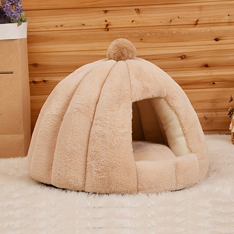 Casinha Confortável de Pelúcia - Material Macio em PP, Pré-Montada, Cama Quente e Aconchegante para Gatos e Cães Pequenos.