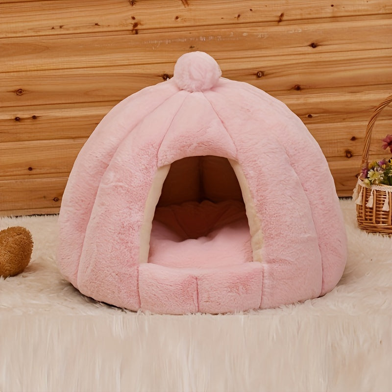 Casinha Confortável de Pelúcia - Material Macio em PP, Pré-Montada, Cama Quente e Aconchegante para Gatos e Cães Pequenos.