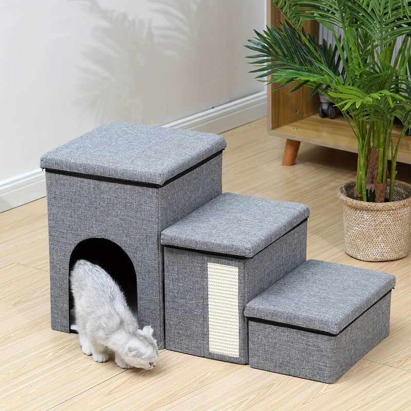 Escada Pet Multifuncional com Caixa Organizadora | Escada Dobrável para Cães e Gatos | Prática, Estável e Moderna
