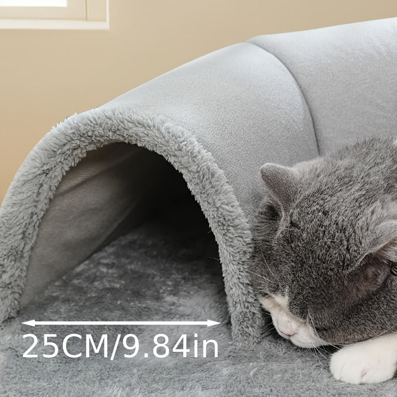 Túnel Cama Confortável 3 em 1 para Gatos – Tapete de Brincar e Ninho Quente com Base Antiderrapante para Gatos Pequenos a Médios, Coelhos e Hamsters.
