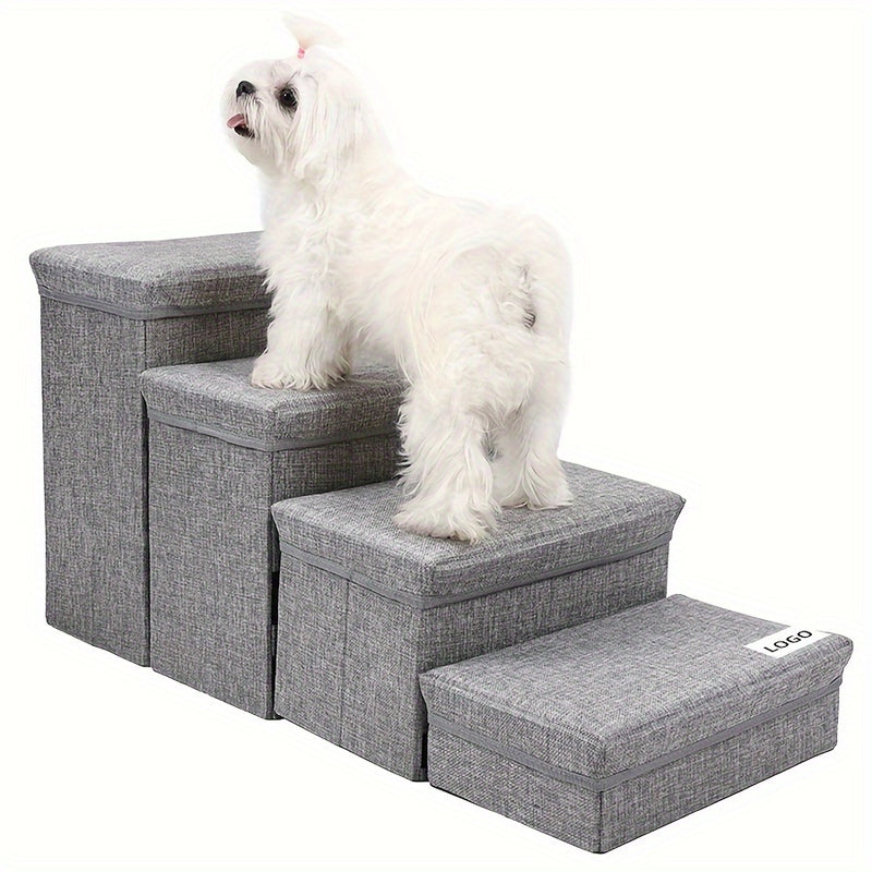 Escada Pet Dobrável com 4 Degraus – Para Cães de Pequeno Porte | Cor Cinza | Ideal para Raças Pequenas e Mini