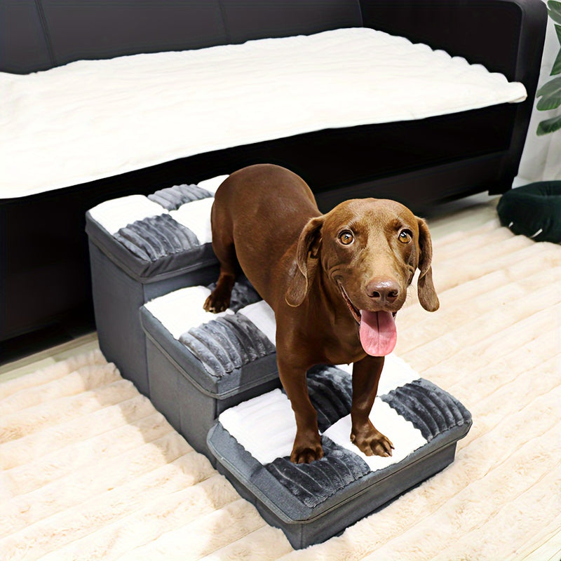 Escada Pet Xadrez em Poliéster – Para Cães de Pequeno e Médio Porte | Rampa Confortável com Base Antiderrapante