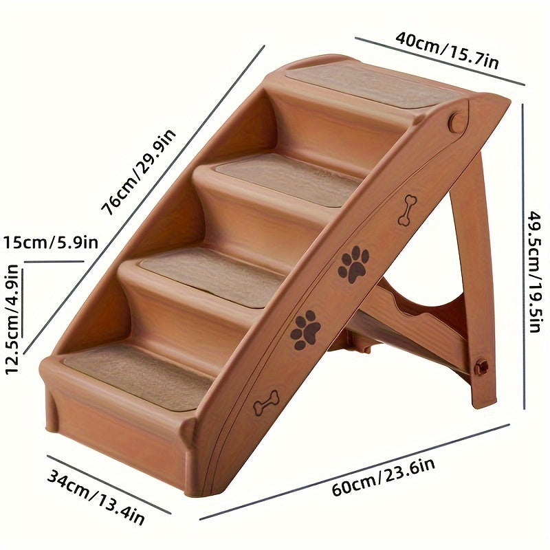 Escada Pet Portátil Dobrável – Para Cães e Gatos de Pequeno Porte | Escada de Plástico com Degraus Antiderrapantes e Estampa de Patinhas