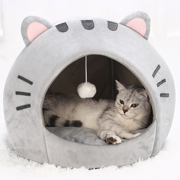 Cama Caverninha para Gato Confortável, Estilo Clássico em Fibra de Poliéster, Casinha para Gatinhos de Tamanho Pequeno, Tenda Interna para Pets com Almofada, Cama Aconchegante e Quente para Gatos.