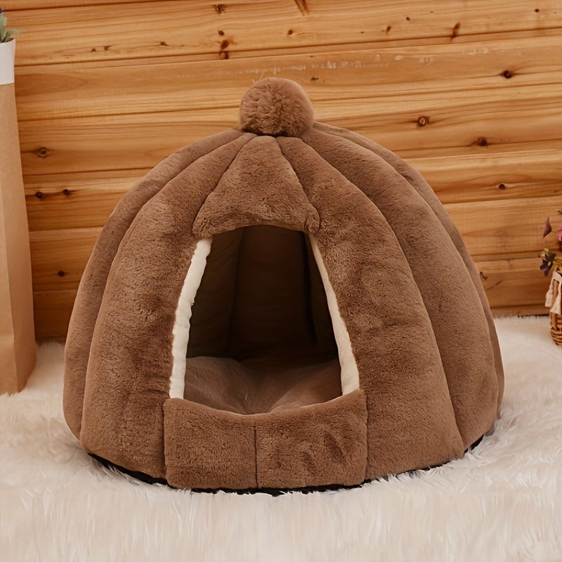 Casinha Confortável de Pelúcia - Material Macio em PP, Pré-Montada, Cama Quente e Aconchegante para Gatos e Cães Pequenos.