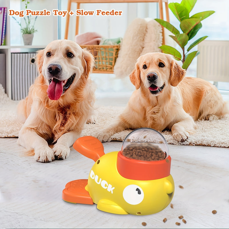 Brinquedo Interativo Dispensador de Petiscos para Cães com Botão – Comedouro Lento e Quebra-Cabeça, Design em Forma de Pato, Estimula Alimentação Saudável e Desenvolvimento Mental, Plástico Resistente.