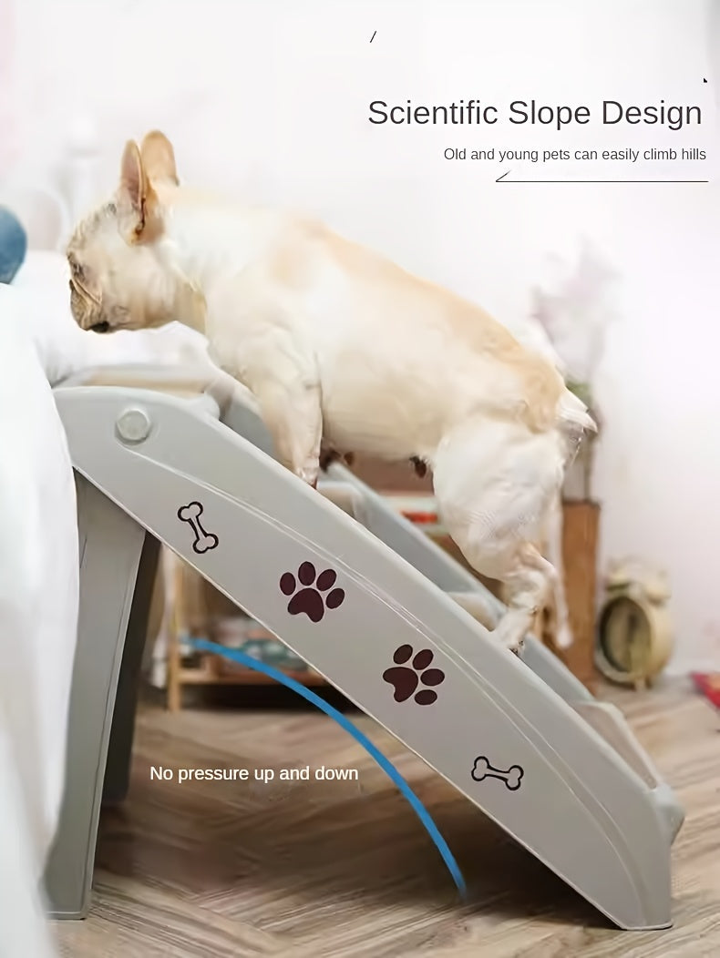 Escada Pet Portátil Dobrável – Para Cães e Gatos de Pequeno Porte | Escada de Plástico com Degraus Antiderrapantes e Estampa de Patinhas