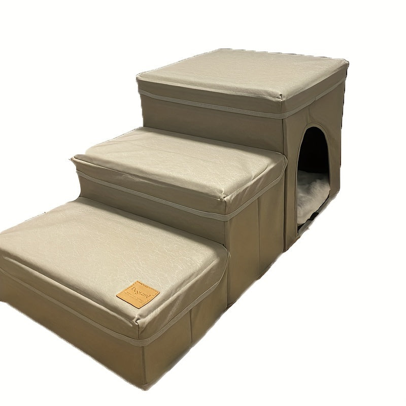Escada Pet Dobrável para Cães de Pequeno e Mini Porte | Degraus em Poliéster com 2 Caixas Organizadoras | Acesso Fácil para Camas e Sofás
