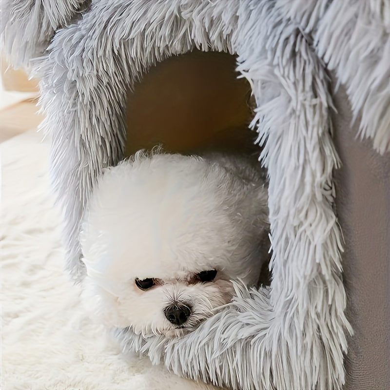Cama para Gato para Todas as Estações, Cama Confortável para Pets, Casa para Gato com Fundo Removível Antiderrapante, Cama Semi-Fechada para Dormir de Pets, Lar para Gato.
