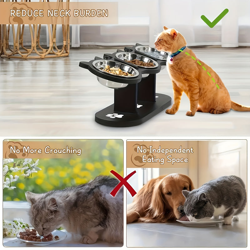 Tigela Elevada para Cães e Gatos, Tigela de Ração Inclinada em 15 Graus, Filhotes e Pets Pequenos, com 3 Suportes de Aço Inoxidável, Itens Essenciais para Pets, Fácil de Montar.