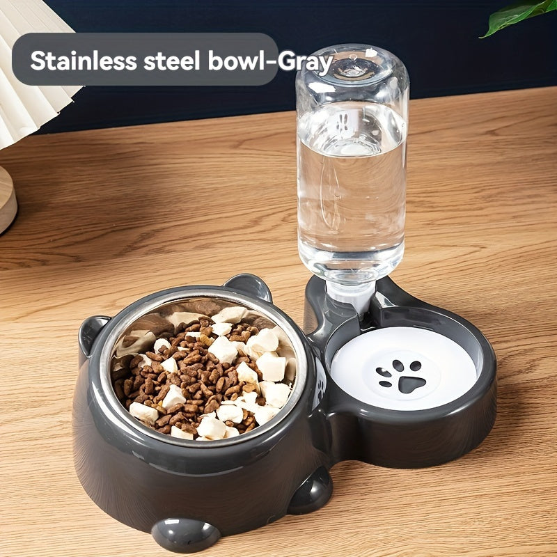 Comedouro Elevado 2 em 1 com Bebedouro Automático – Tigelas Inclinadas de Aço Inoxidável Antiderrapantes para Gatos e Cães.