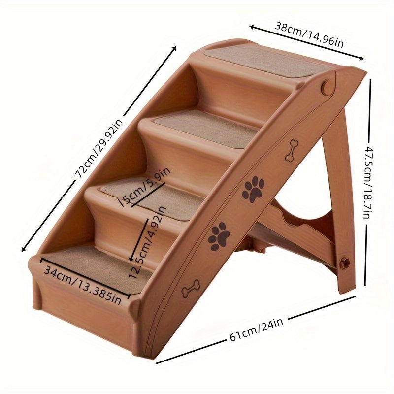 Escada para Pets para Cães e Gatos, Rampa Dobrável de 4 Degraus com Tapete Antiderrapante, Escada de Plástico Durável para Acesso Fácil a Camas e Sofás, Adequada para Pets Pequenos e Grandes, Suporta até 65kg.