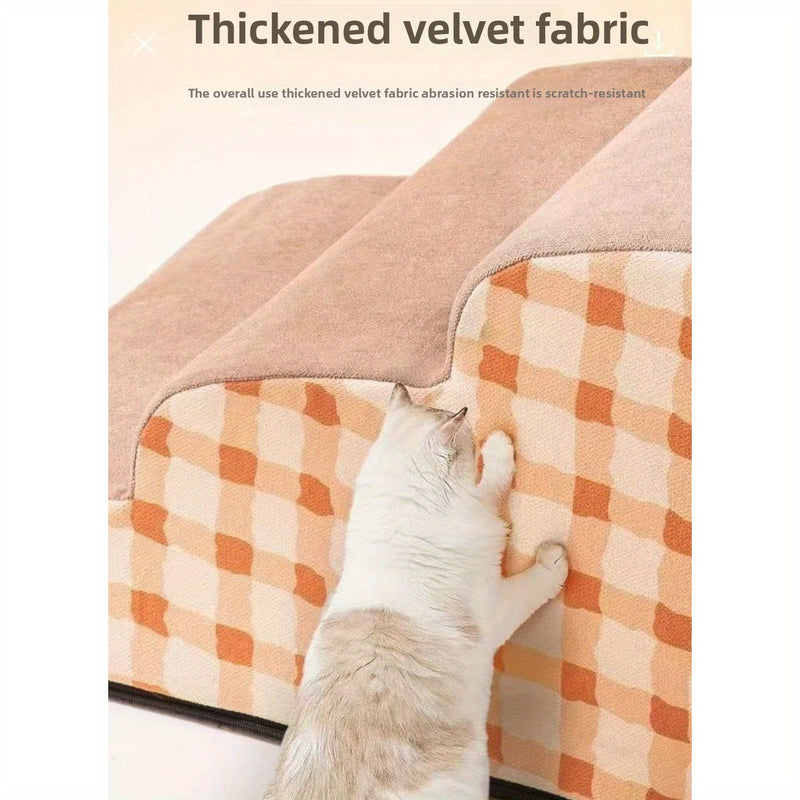 Escada Rampa 2 em 1 para Cães Idosos – Degraus Antiderrapantes de Espuma de Alta Densidade com Design Xadrez, Escada Segura para Sofá, Cama ou Cômoda – Auxílio de Mobilidade Ideal para Cães e Gatos Pequenos a Médios