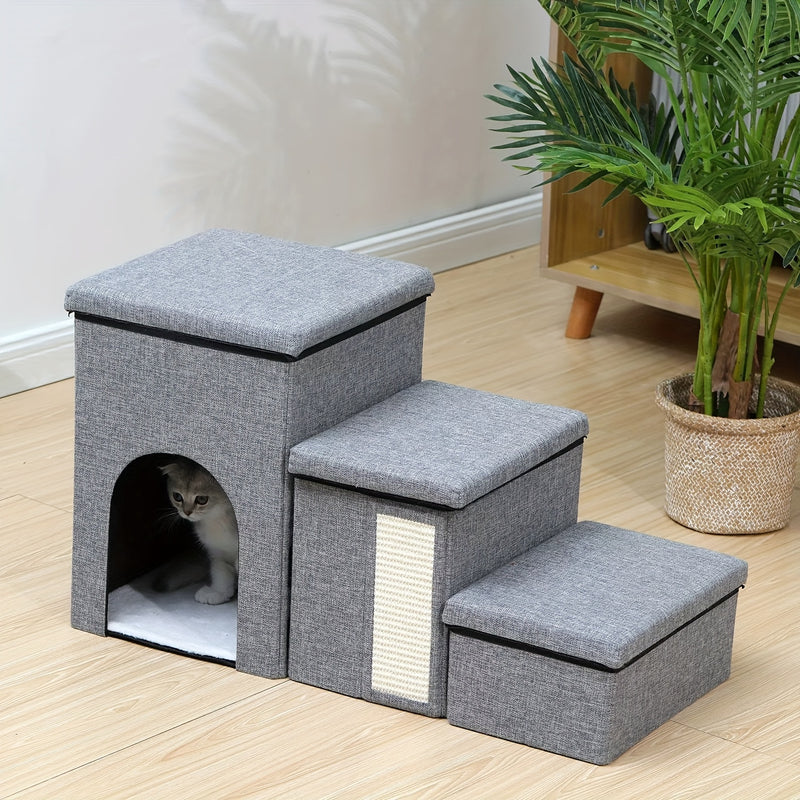 Escada Pet Multifuncional com Caixa Organizadora | Escada Dobrável para Cães e Gatos | Prática, Estável e Moderna
