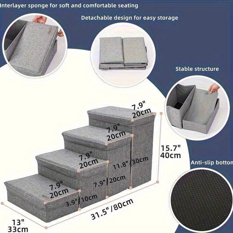 Escada Pet com 4 Níveis | Modular, Antiderrapante, com Espaço de Armazenamento | Casinha e Escada para Pets