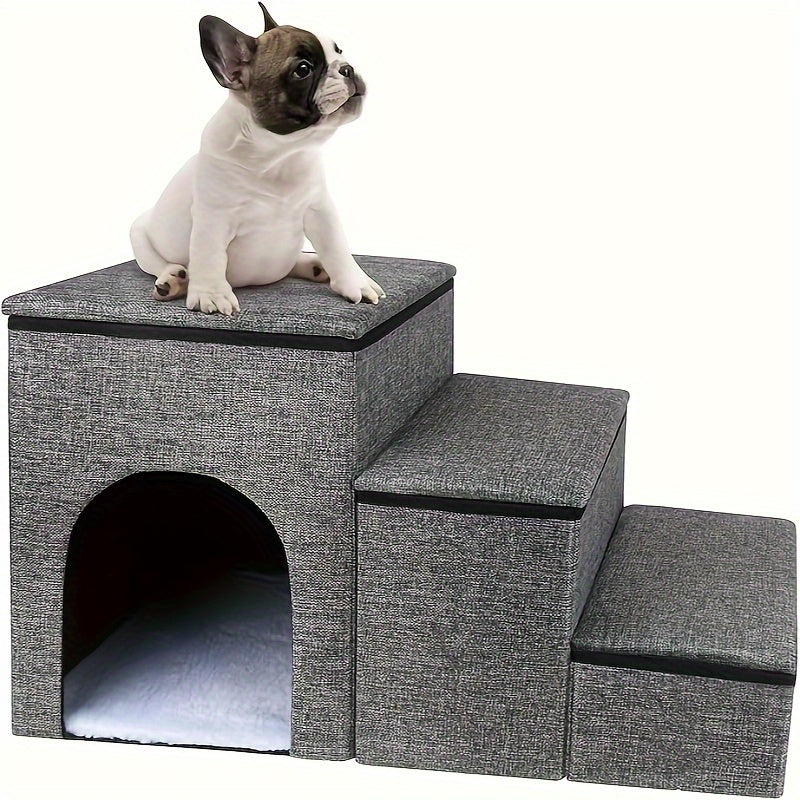 Escada Pet Dobrável com Caixa Organizadora | Degraus com Altura Ajustável | Superfície Antiderrapante | Rampa e Escada para Cães de Pequeno Porte | Ideal para Sofás e Camas