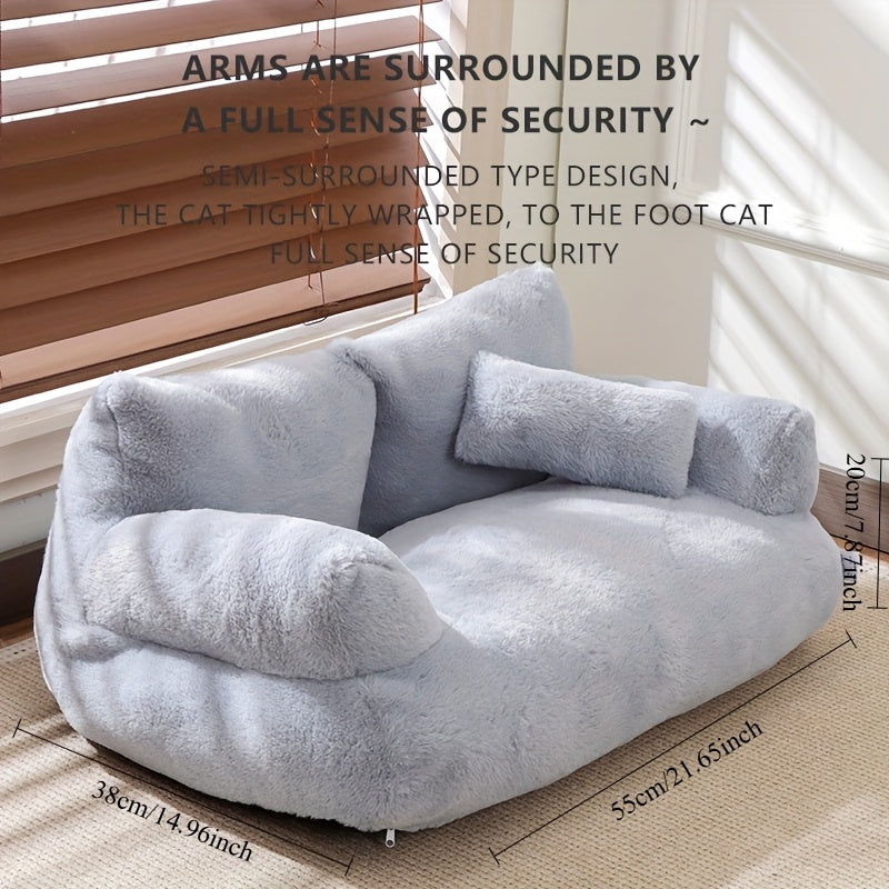 Sofá Confortável Cinza para Pets, Ideal para Gatos e Cães Pequenos - Cama Desmontável, Sofá para Todas as Estações com Capa de Poliéster Macio e Enchimento de Fibra de Polipropileno, 55x38x20cm, Ideal para Relaxamento em Casa, Sofá para Cães.