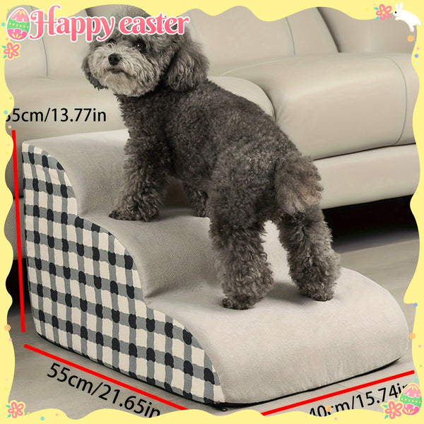 Rampa para cães de espuma de alta densidade com 3 degraus, base antiderrapante, escada interna para camas e sofás, superfície de tecido macio, ideal para cães pequenos a extra pequenos, auxílio de acessibilidade para pets