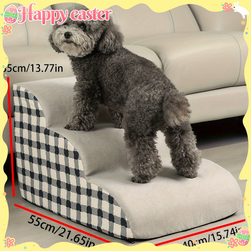 Rampa para cães de espuma de alta densidade com 3 degraus, base antiderrapante, escada interna para camas e sofás, superfície de tecido macio, ideal para cães pequenos a extra pequenos, auxílio de acessibilidade para pets