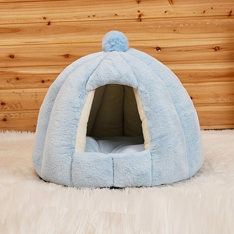 Casinha Confortável de Pelúcia - Material Macio em PP, Pré-Montada, Cama Quente e Aconchegante para Gatos e Cães Pequenos.