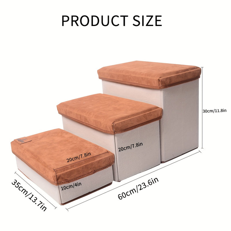 Escada Pet Dobrável com 3 Degraus e Espaço de Armazenamento | Superfície Antiderrapante e Degraus Acolchoados em Plush | Ideal para Cães de Pequeno, Médio e Grande Porte
