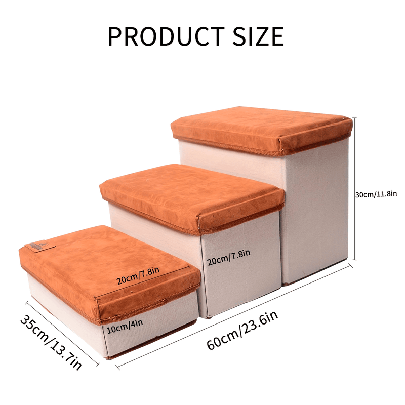 Escada Pet Dobrável com 3 Degraus e Espaço de Armazenamento | Superfície Antiderrapante e Degraus Acolchoados em Plush | Ideal para Cães de Pequeno, Médio e Grande Porte