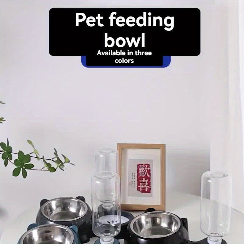 Comedouro Elevado 2 em 1 com Bebedouro Automático – Tigelas Inclinadas de Aço Inoxidável Antiderrapantes para Gatos e Cães.