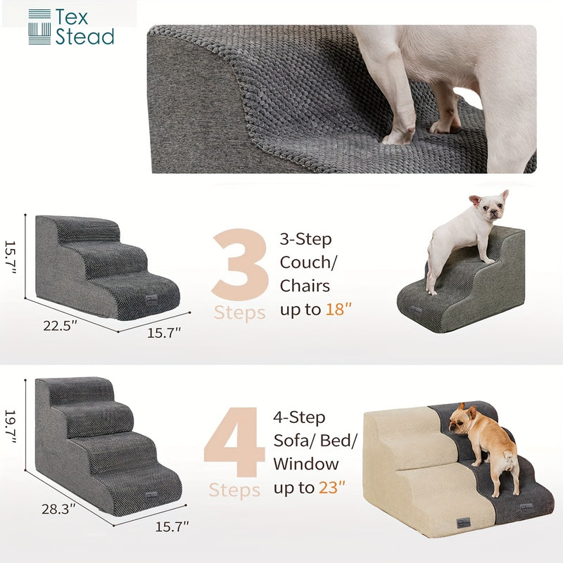 Escada Pet com 3 ou 4 Degraus – Para Cães de Pequeno Porte | Rampa com Superfície Antiderrapante, Capa Removível e Lavável | Ideal para Cães Idosos, Machucados ou com Dores nas Articulações