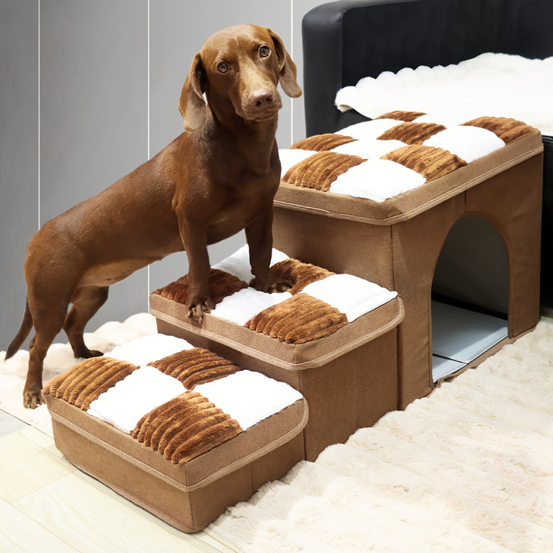 Escada Pet Extra Grande com Caixa Organizadora | Rampa Aconchegante para Camas e Sofás Altos | Ideal para Cães e Gatos de Pequeno e Médio Porte