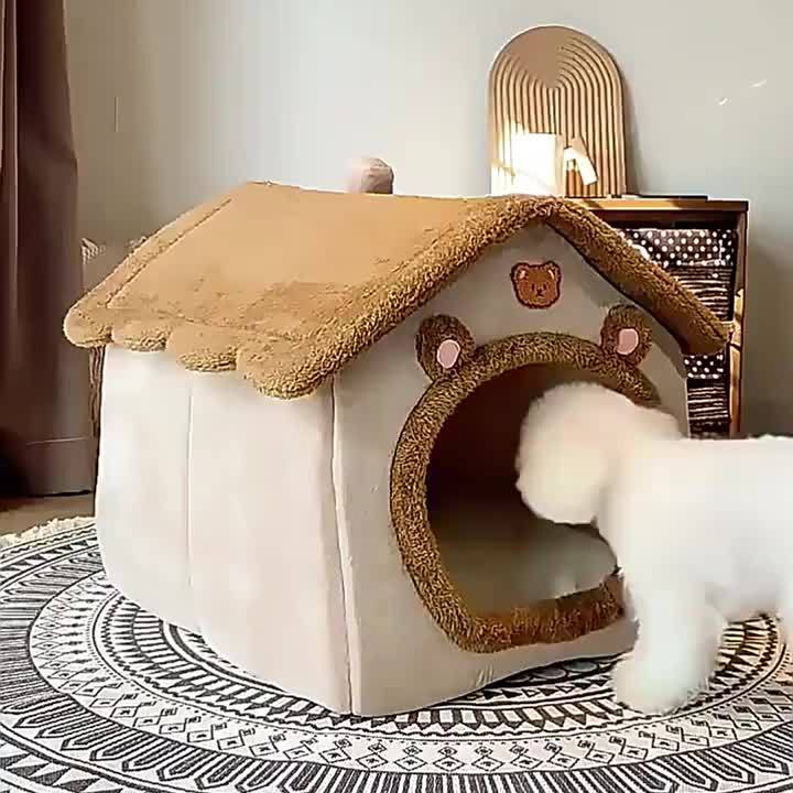 Cama Caverninha Confortável para Gatos – Lavável e Destacável, Casa Macia para Pets em Poliéster, para Aquecimento no Inverno.