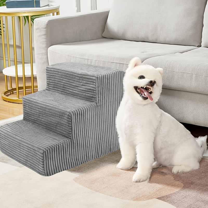 Escada Pet em Veludo Cotelê com Listras – Para Cães e Gatos de Pequeno Porte | Design em Ângulo Reto, Superfície Antiderrapante e Estável | Ideal para Camas Altas e Sofás