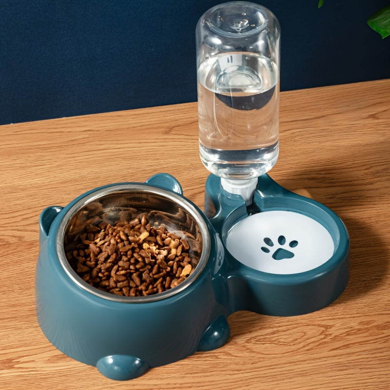 Comedouro Elevado 2 em 1 com Bebedouro Automático – Tigelas Inclinadas de Aço Inoxidável Antiderrapantes para Gatos e Cães.