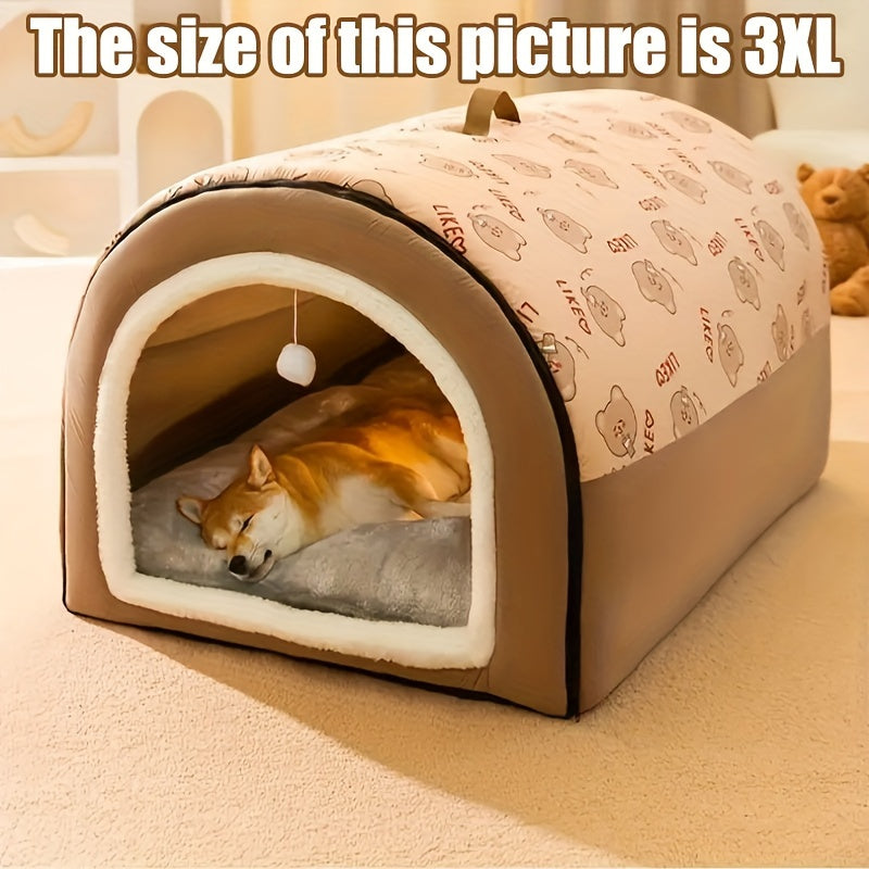 Casinha para Cães e Caverna para Gatos | Cama 2 em 1 Destacável com Pingente em Forma de Bola | Cama de Fleece para Gatos, Casinha para Cães, com Alça